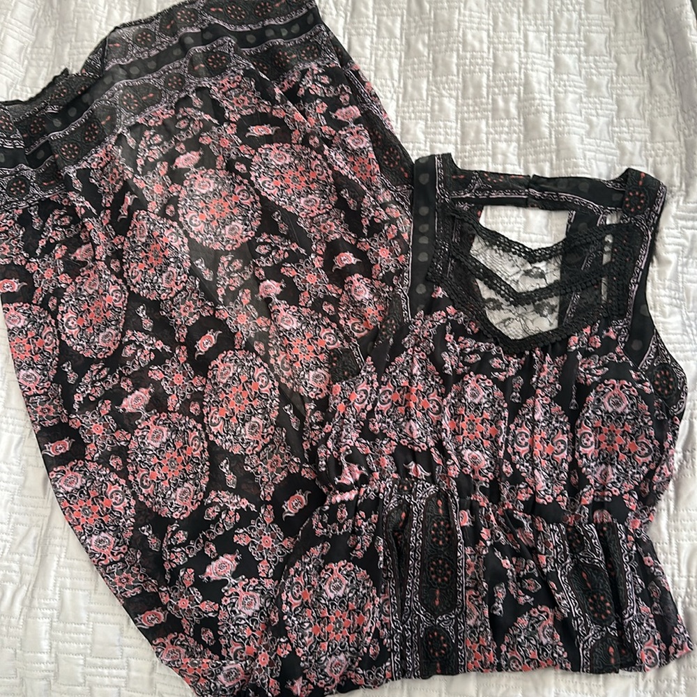 Free People Floral Lace Black and Pink Dress Size 10